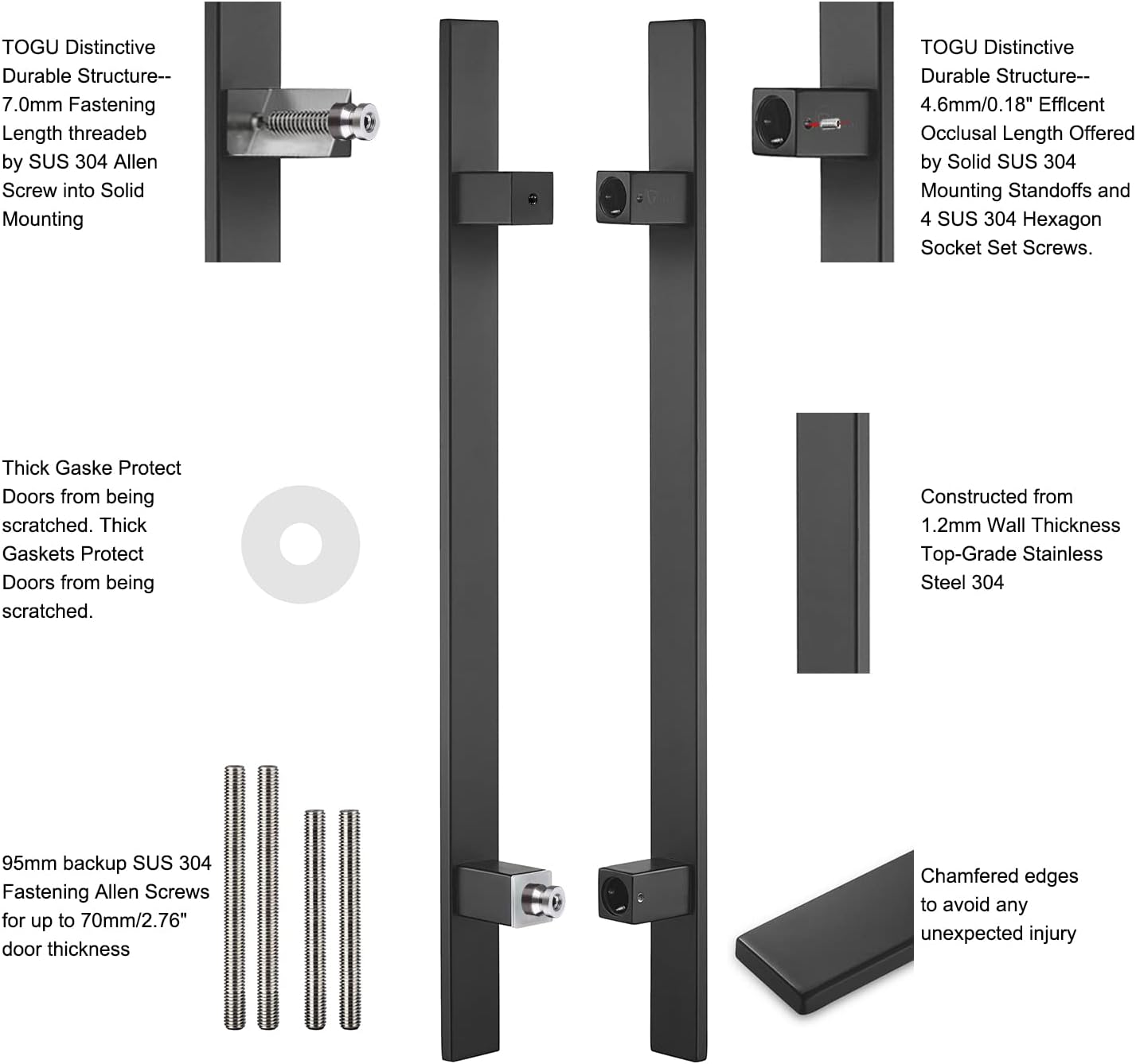 18 inches Solid Stainless Steel Push Pull Door Handle, Matte Black, Pack of 2 F234