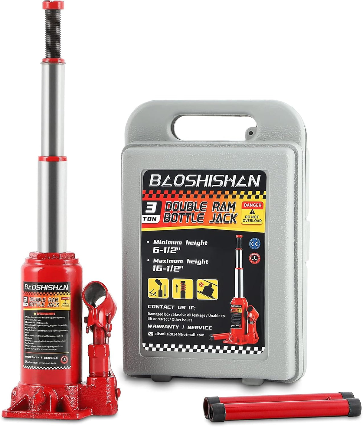 3 Ton Double Ram Bottle Jack with Carrying Case Pack of 2 G269