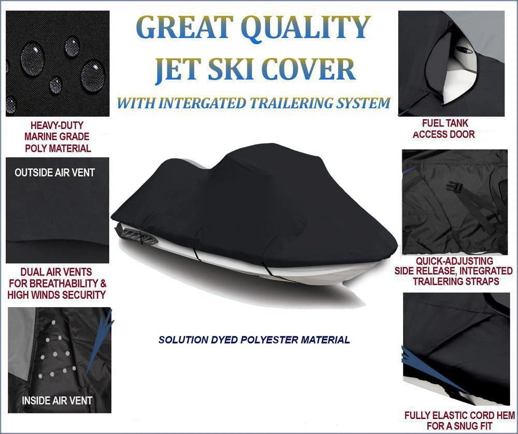 Black Jet Ski PWC Cover 1-2 Seater Q5247