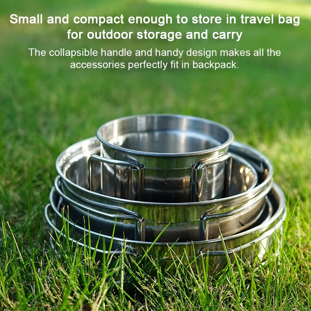 5pcs Stainless Steel Camping Cookware Set Y986
