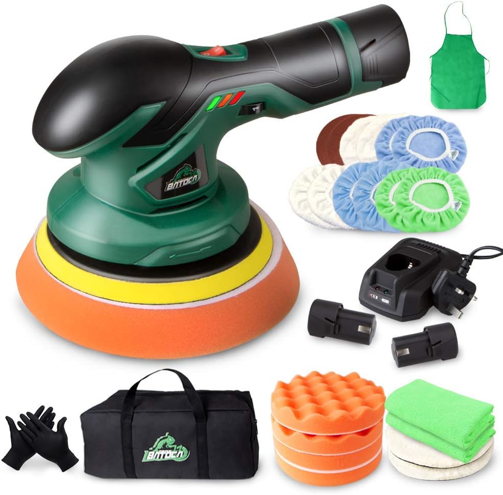 Cordless Car Buffer Polisher with 2pcs 12V Lithium Rechargeable Battery Brushless Polisher with Variable Speed, 2.0Ah Portable Wireless Buffer Kit H808813
