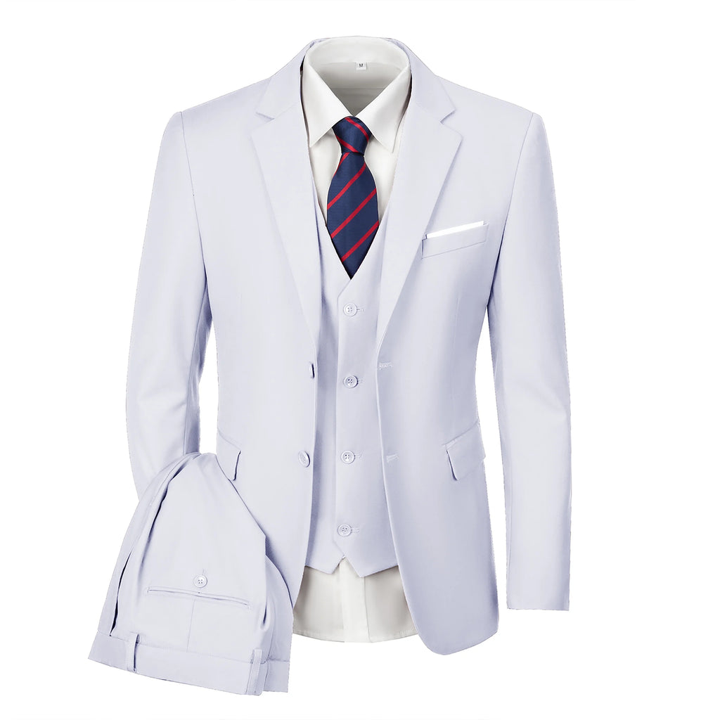 White Slim Fit 3 Piece Suit Blazer Jacket Vest Pants N561
