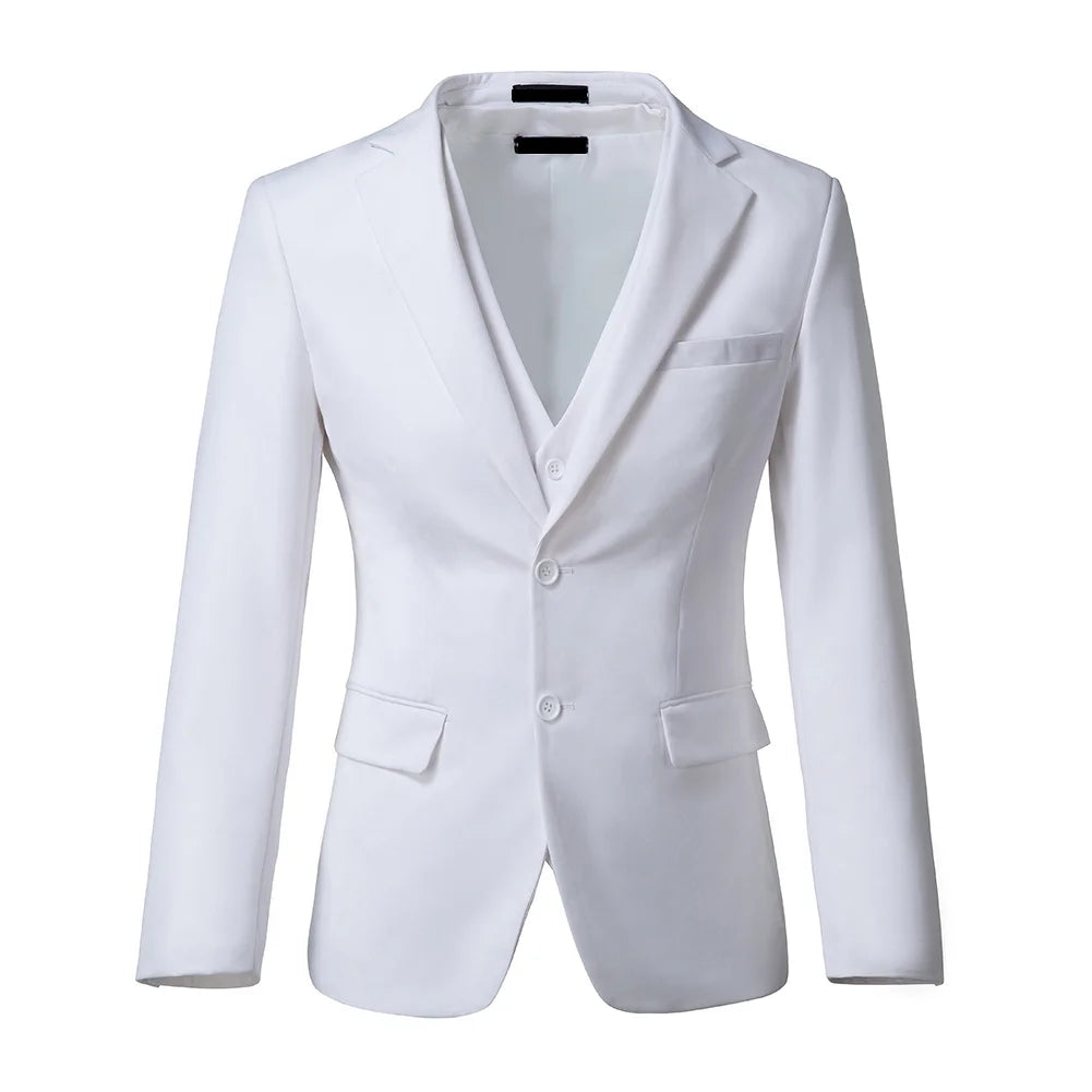 White Slim Fit 3 Piece Suit Blazer Jacket Vest Pants N561