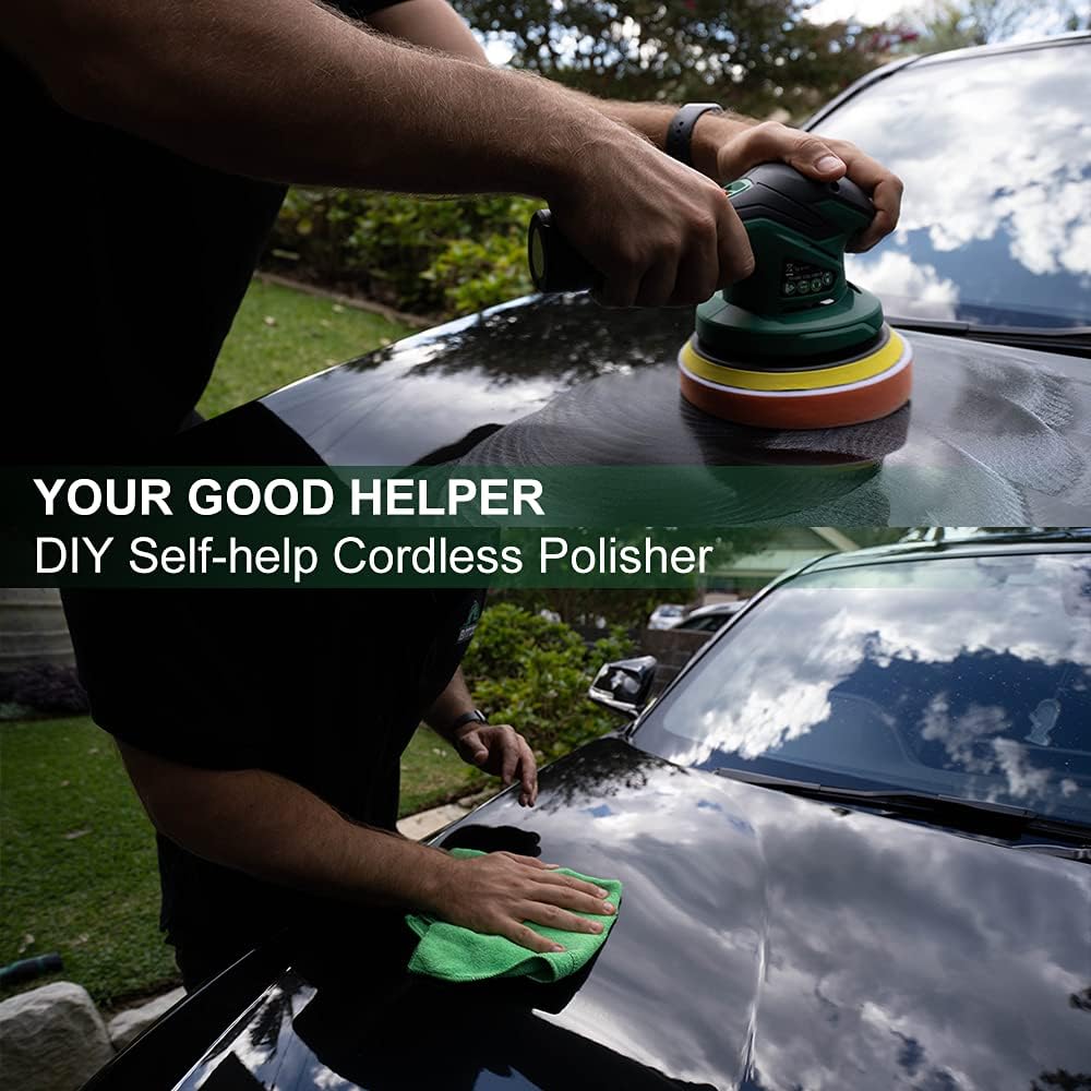 Cordless Car Buffer Polisher with 2pcs 12V Lithium Rechargeable Battery Brushless Polisher with Variable Speed, 2.0Ah Portable Wireless Buffer Kit H808813