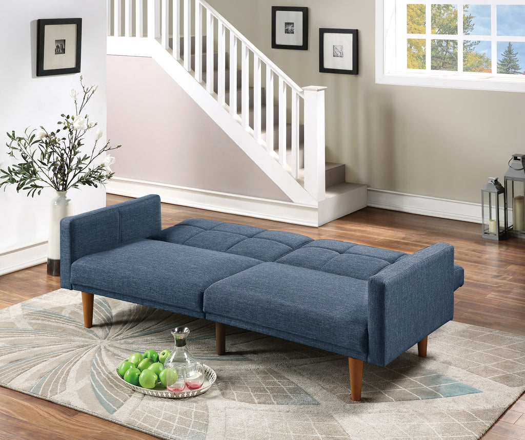 Navy Polyfiber Convertible Sofa Bed with Wooden Legs D99589