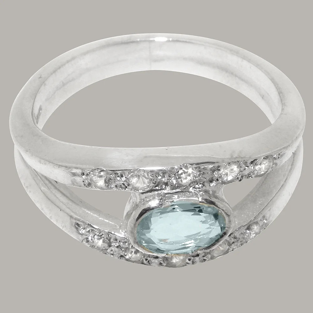 925 Sterling Silver Aquamarine & Diamond Engagement Ring A8971