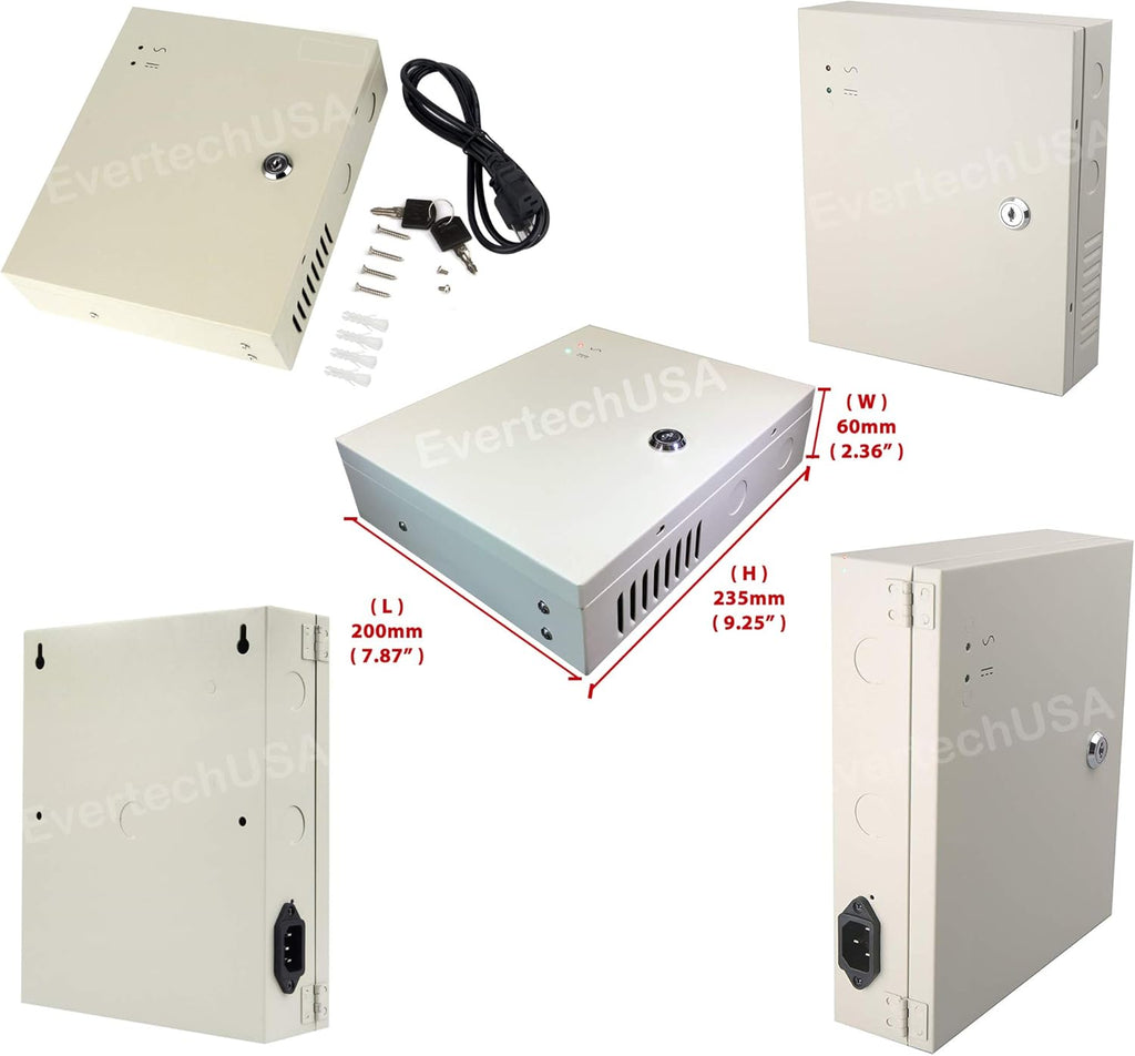 16 Channel 12 Volt DC Output CCTV Power Supply Box with 18 Pcs. DC Male Pigtail T432276