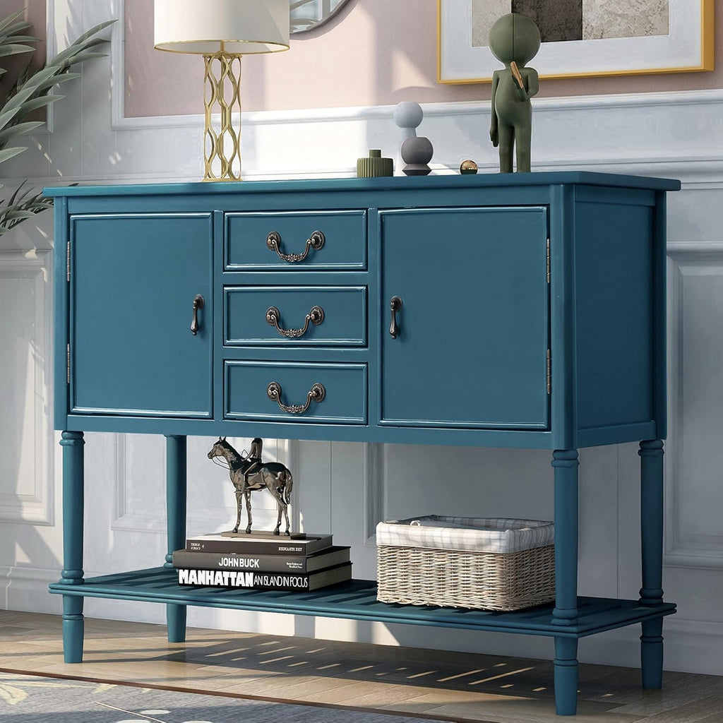 Green Wood Console Sofa Table with Drawers and Open Shelf M976182