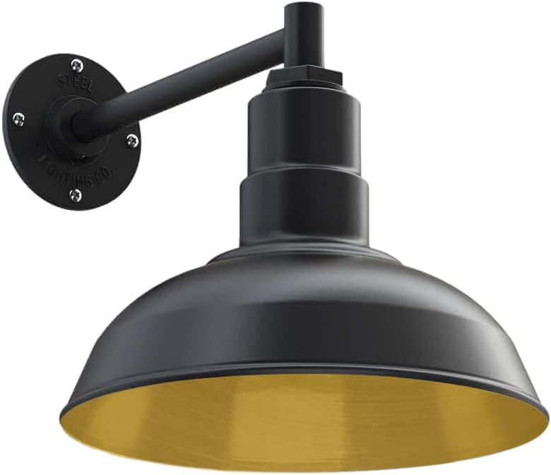Black Outdoor Wall Mounted Barn Light with 12 inch Dome and 11 inch Straight Arm A701352