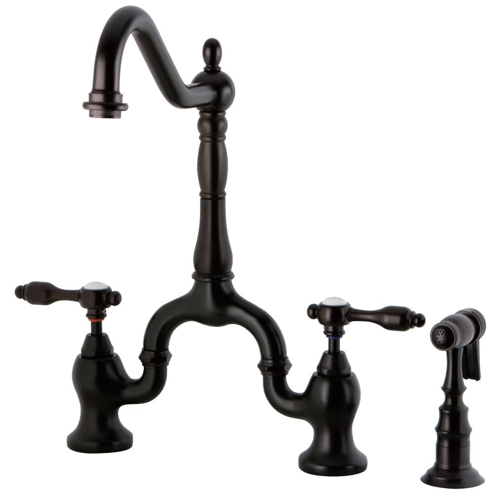 Oil Rubbed Bronze Bridge Kitchen Faucet with Brass Sprayer Z619538