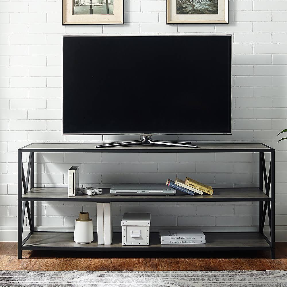 Industrial Metal and Wood 3-Shelf Bookcase Slate Gray/Black Metal L7689