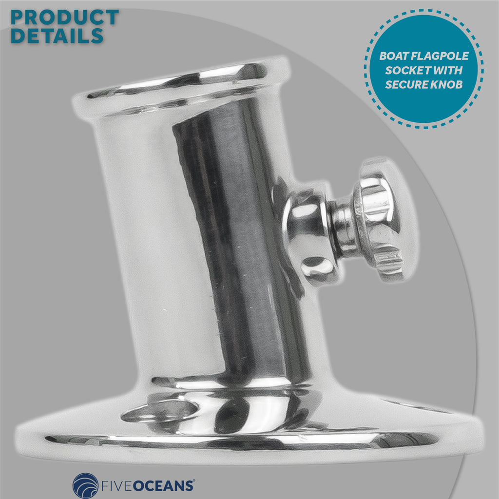 Boat Flag Pole Socket with Knob, Top Mount, Stainless Steel, Fits 3/4 Inch Poles V7691
