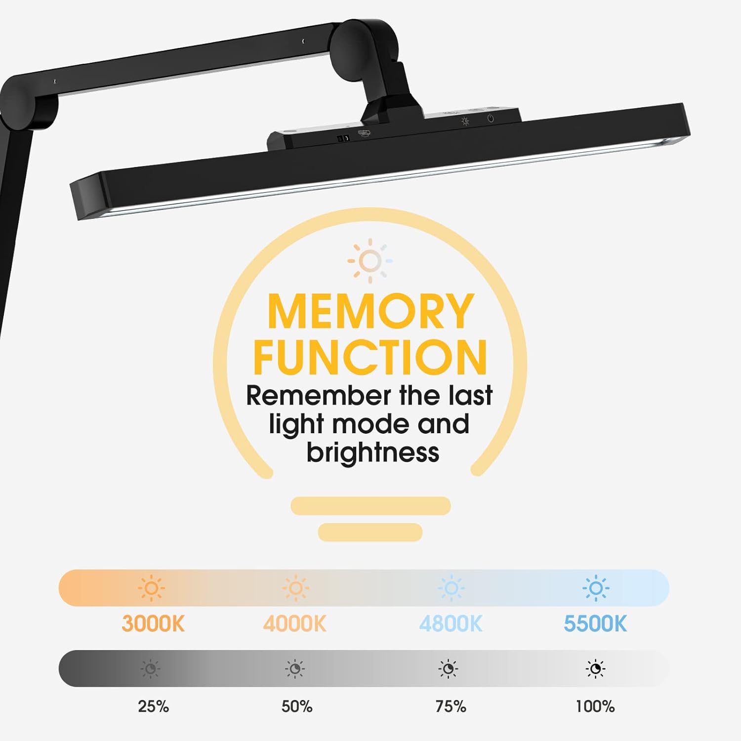 LED Desk Lamp with Clamp, Dimmable Swing Arm, 4 Color Modes K43347
