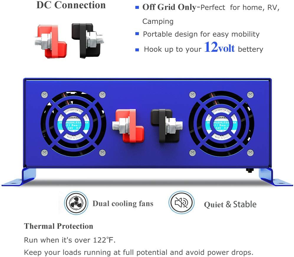 Pure Sine Wave Inverter 3500W 48V to 110V 120V AC with LED Display 2 AC Outlets B973