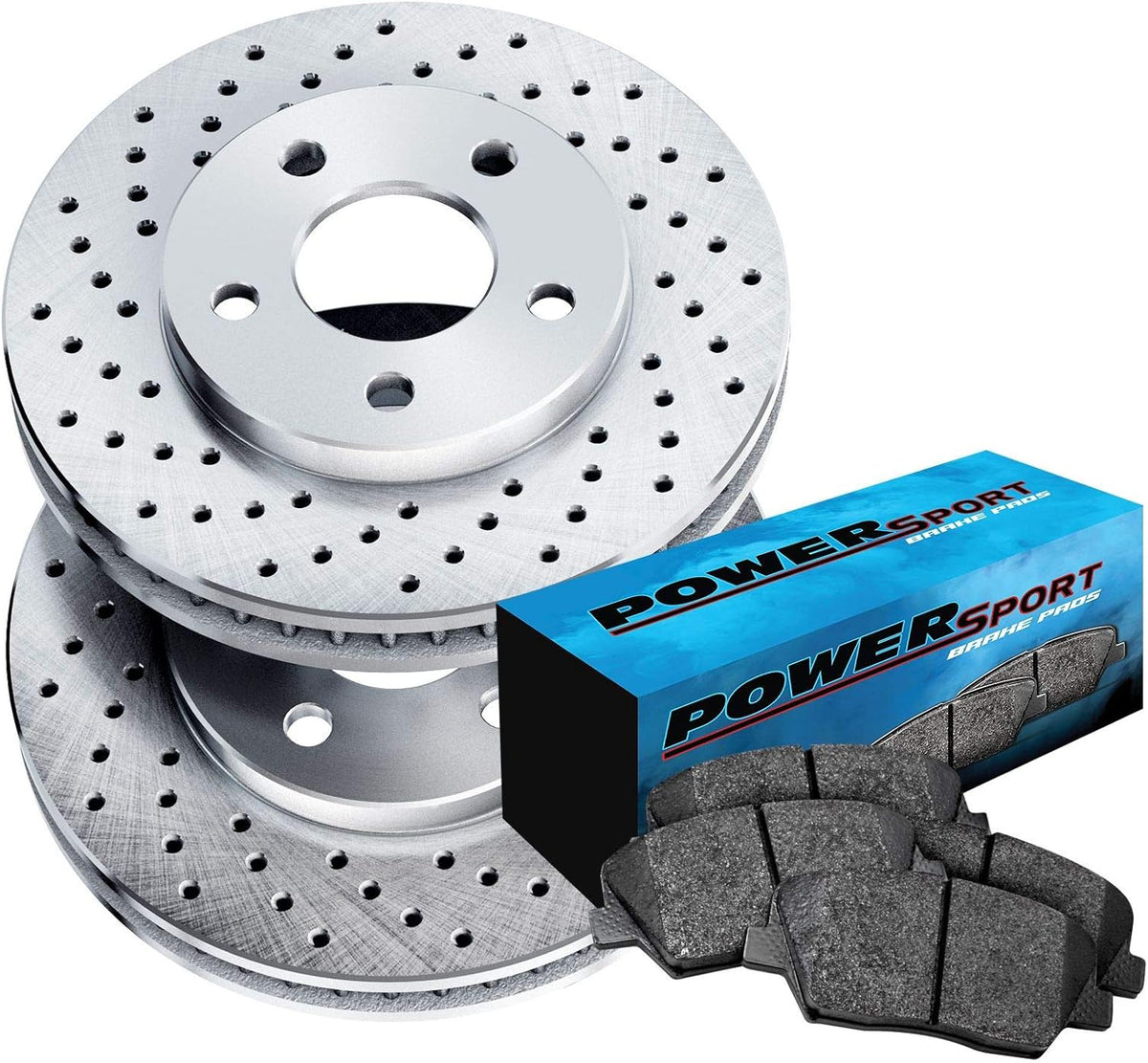 Rear Silver Zinc Cross Drilled Brake Rotors Kit + Semi-Metallic Brake Pads I23818