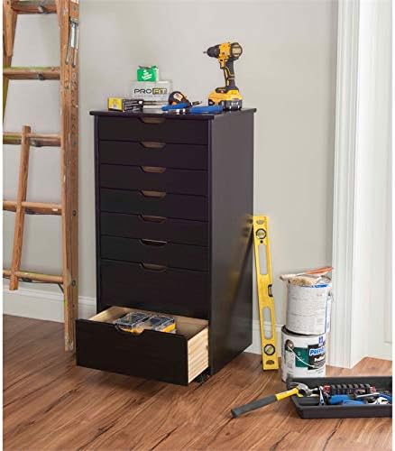 Black Eight Drawer Wood Rolling File Cabinet Storage Cart M33042