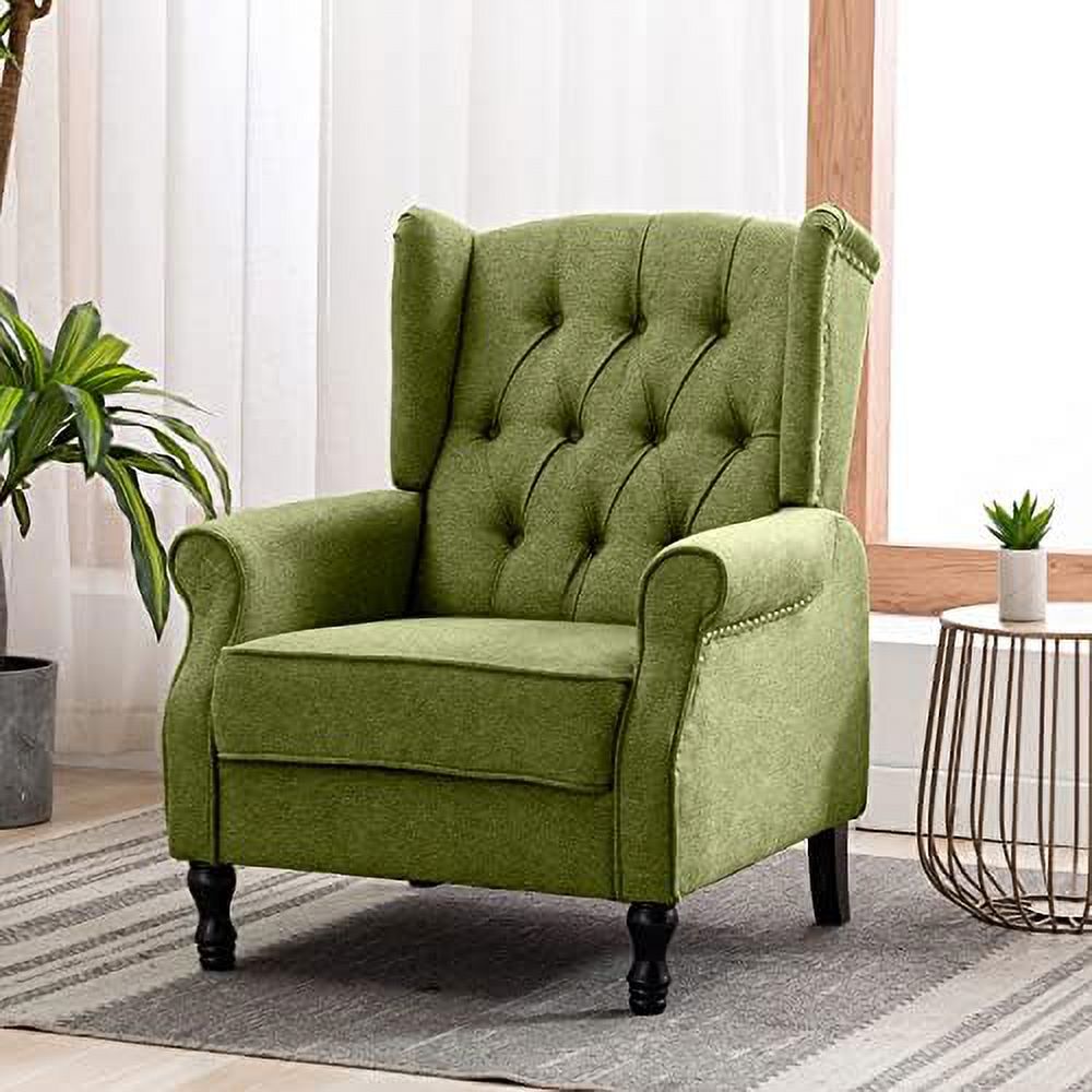 Pink Tufted Linen Accent Chair with Wooden Legs E47751