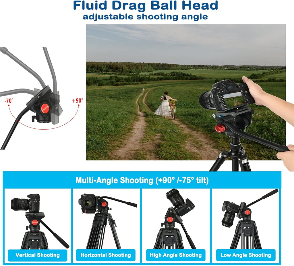 Heavy Duty Video Camera Tripod Fluid Drag Pan Head with 1/4” and 3/8” Screws QR Plate, Max Loading 13.2lbs, Pack of 2 W281791