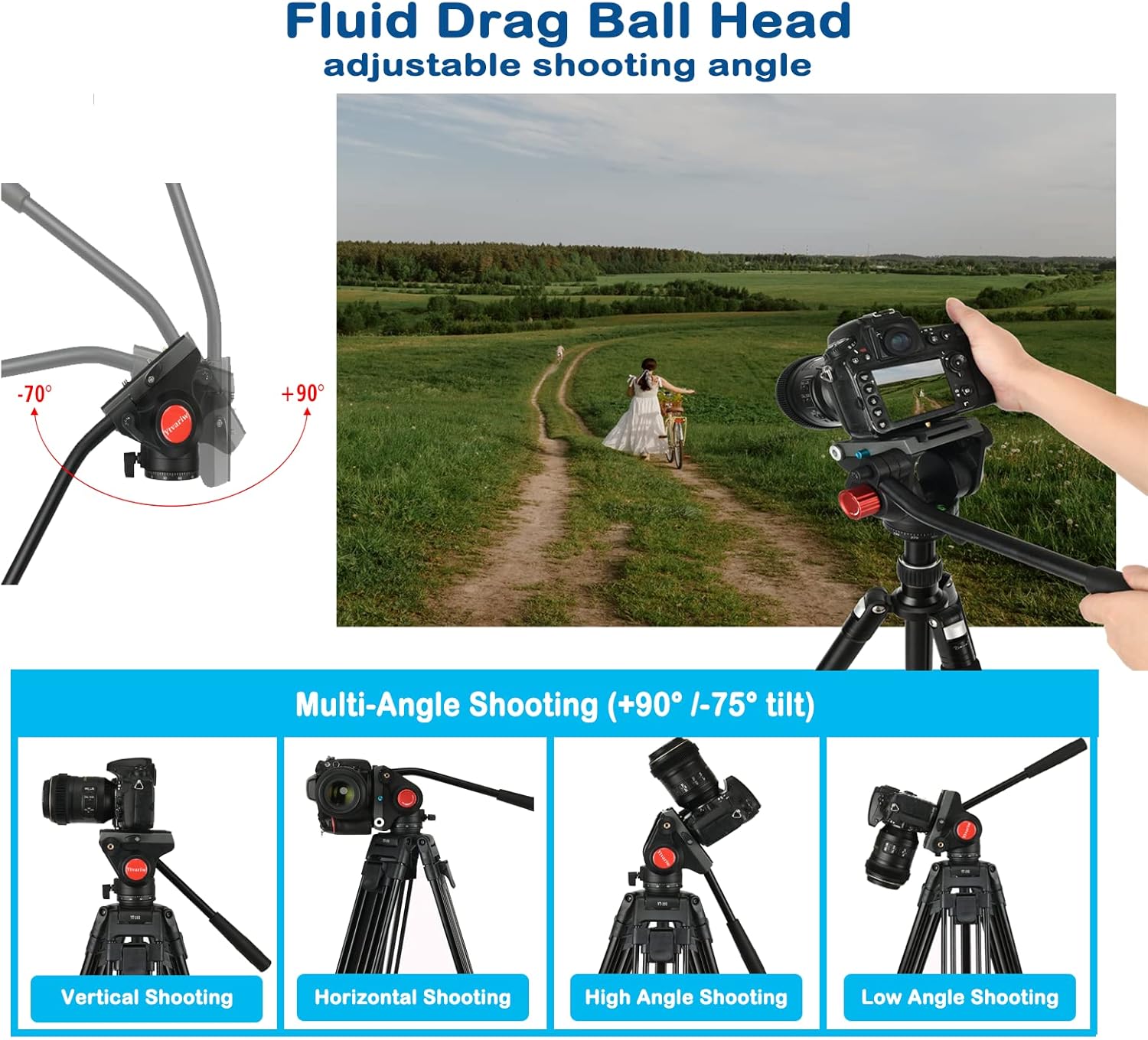Heavy Duty Video Camera Tripod Fluid Drag Pan Head with 1/4” and 3/8” Screws QR Plate, Max Loading 13.2lbs, Pack of 2 W281791