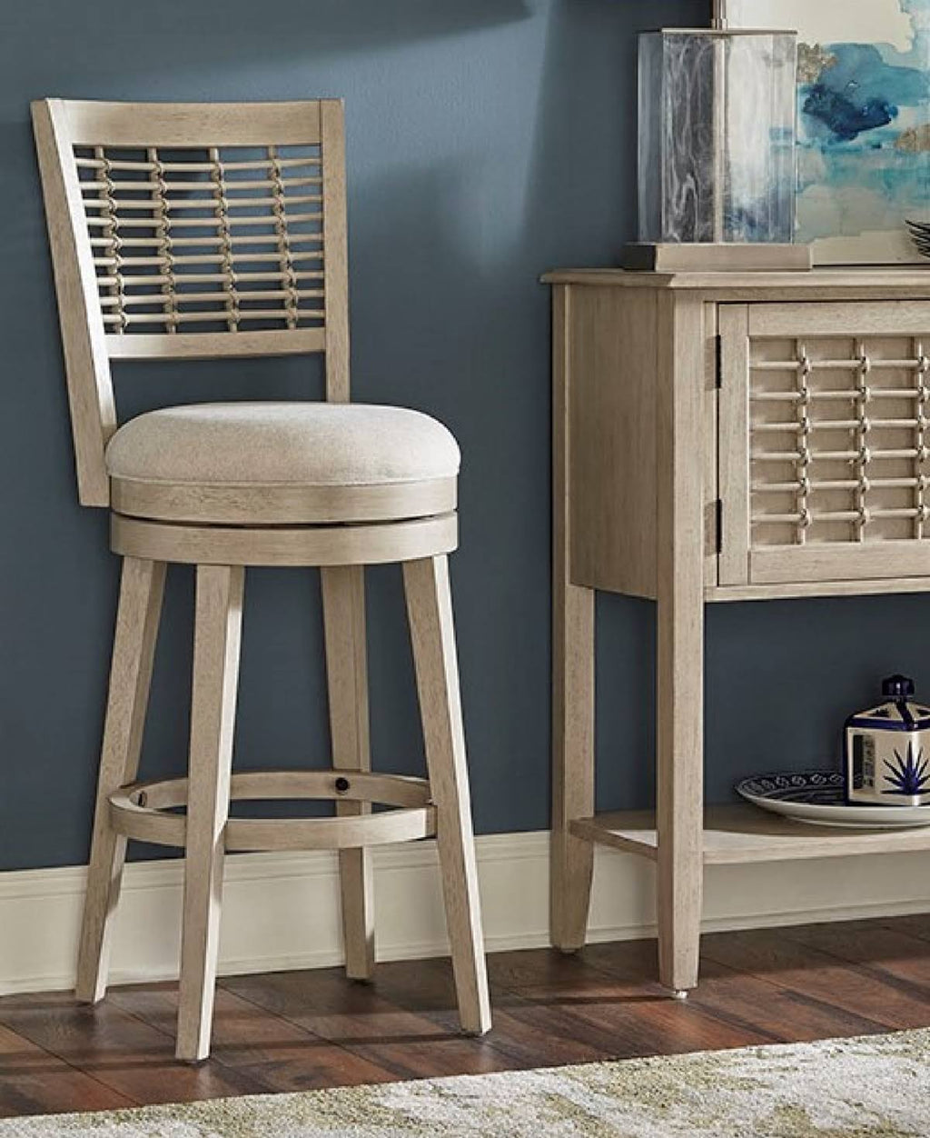 Wood Bar Height Swivel Stool, Sandy Gray T4376