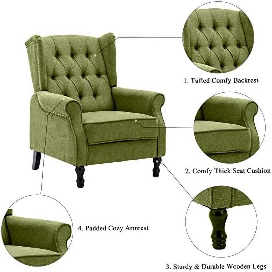 Pink Tufted Linen Accent Chair with Wooden Legs E47751