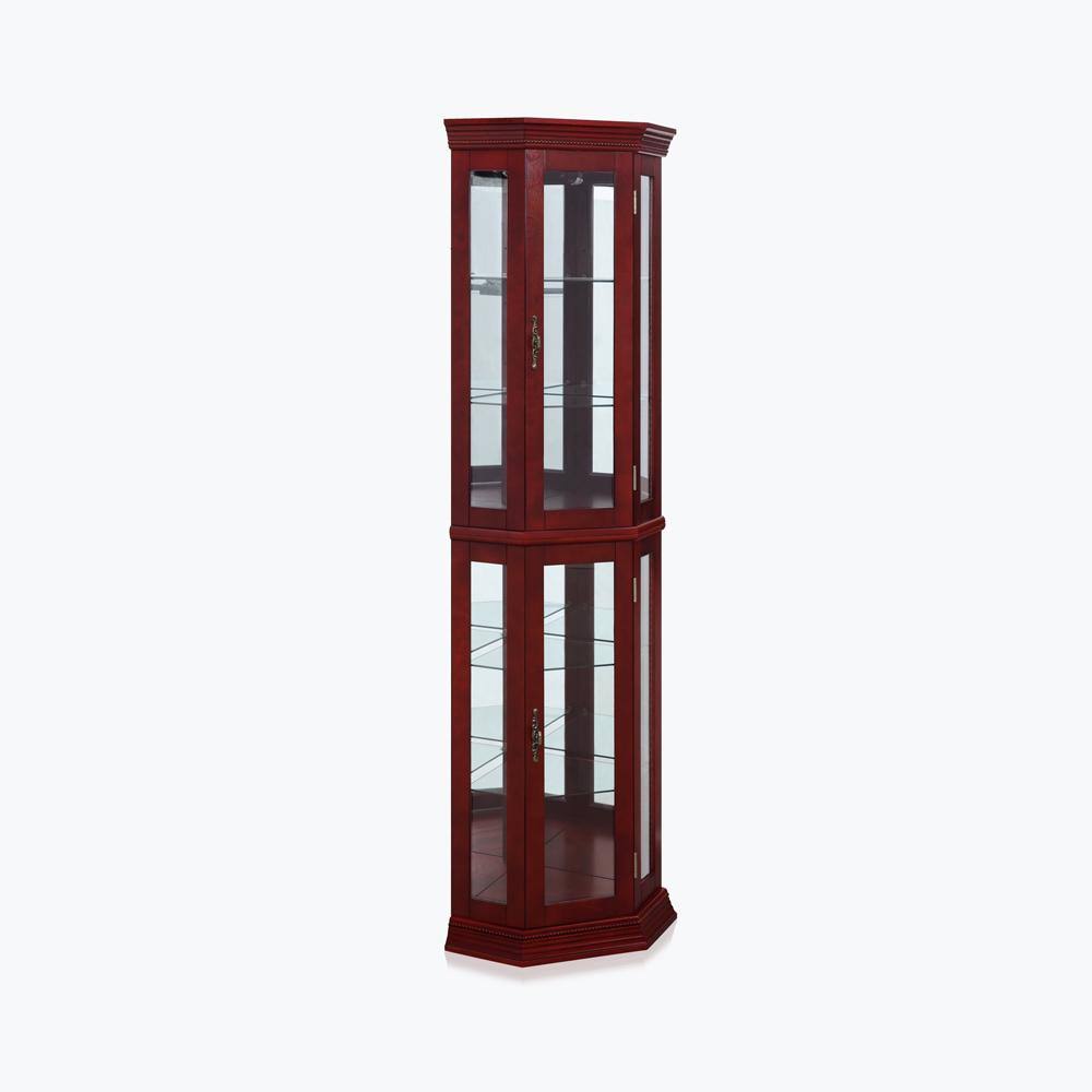 Cherry 5 Sided Lighted Corner Curio Cabinet H486