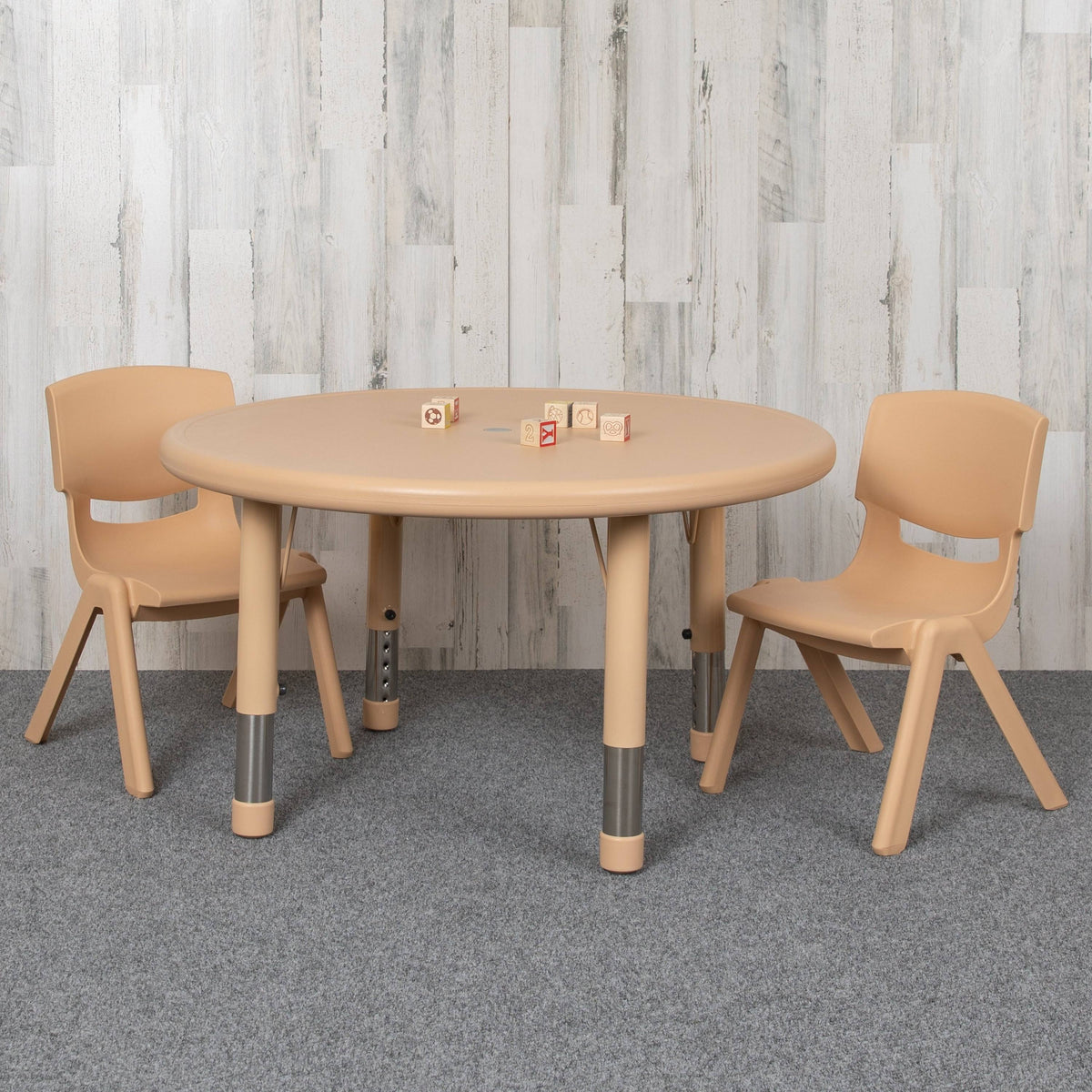 Red Round Plastic Height Adjustable Activity Table Set with 2 Chairs K261