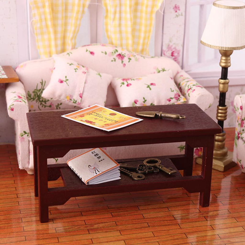 Mini Handmade Retro Wine Red Teatable Dollhouse Furniture Table V5612