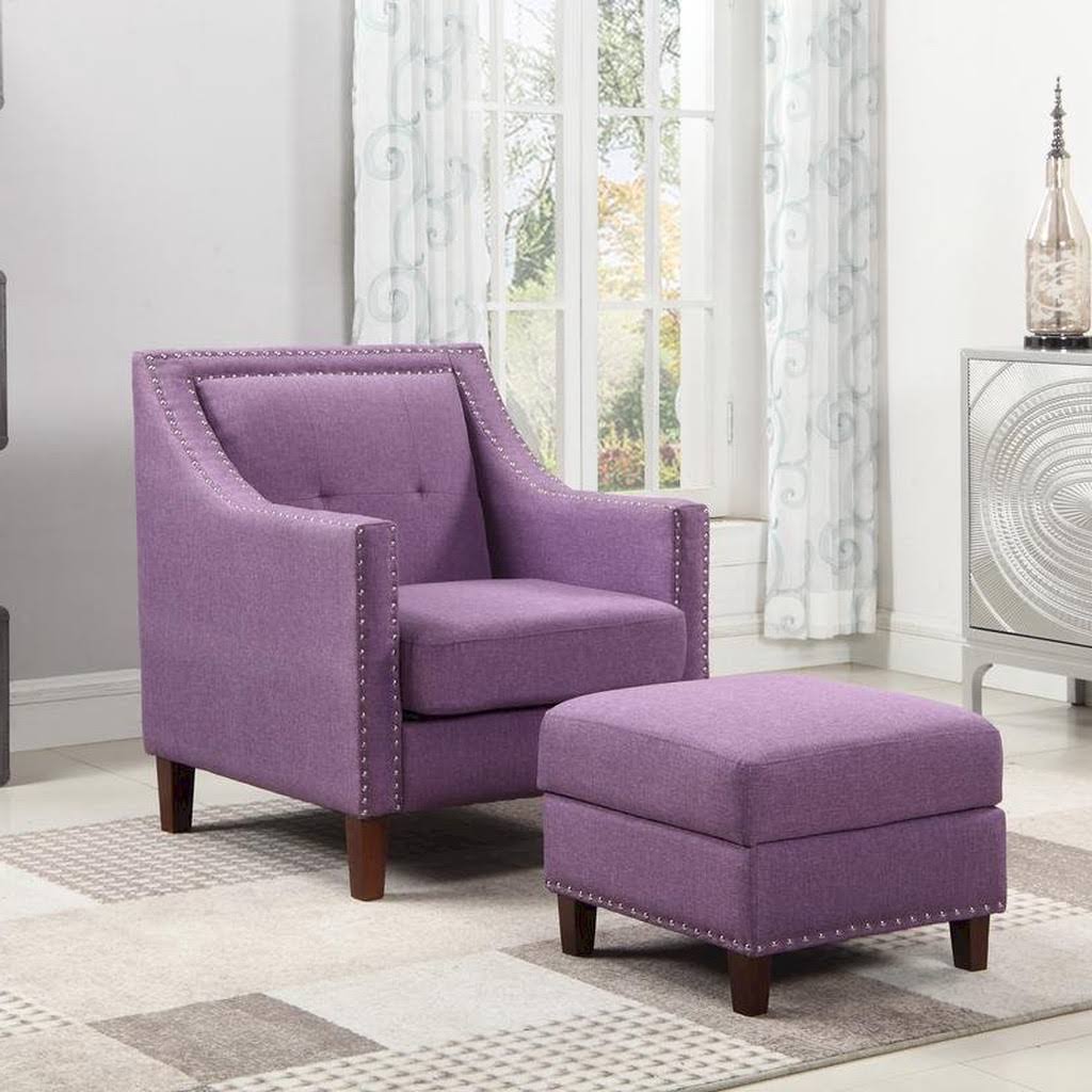 Purple Accent Chair with Storage Ottoman C273