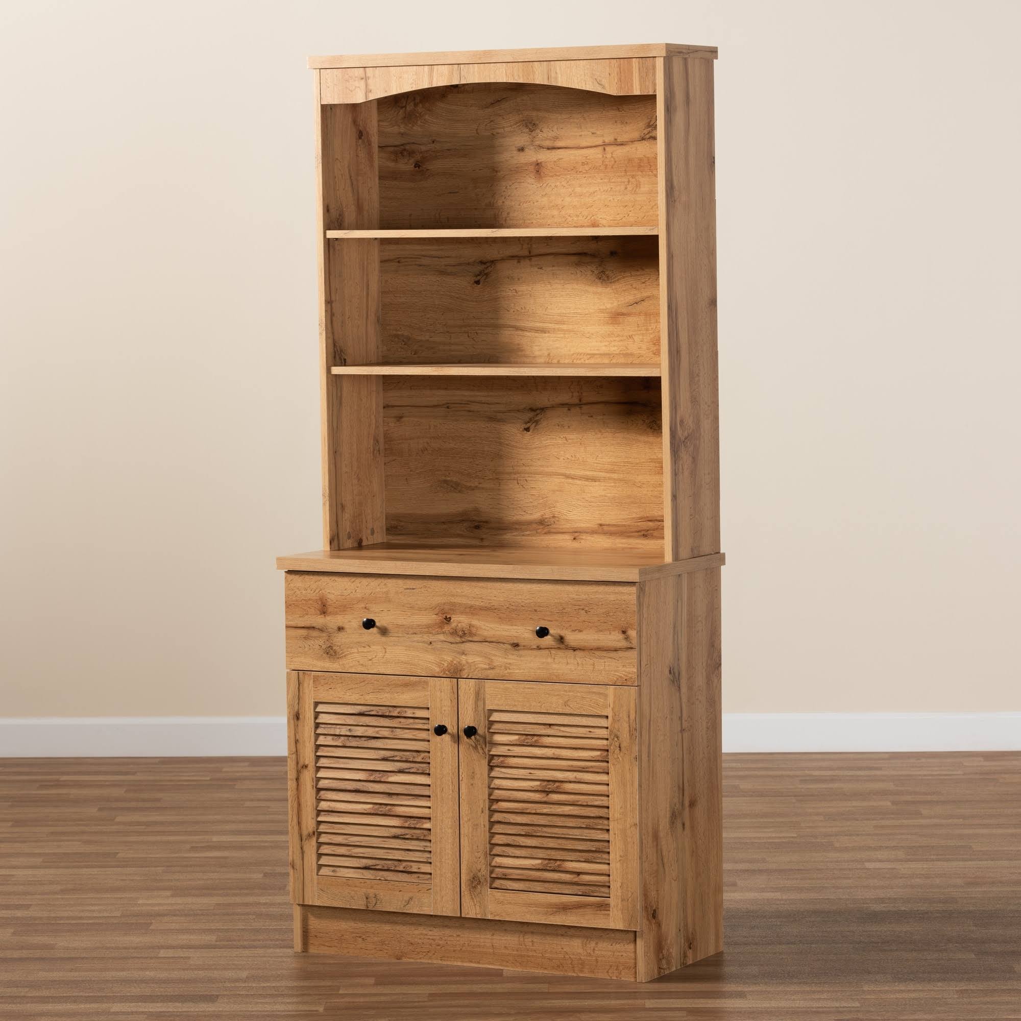 Modern Oak Brown Finished Wood Buffet and Hutch Cabinet H235