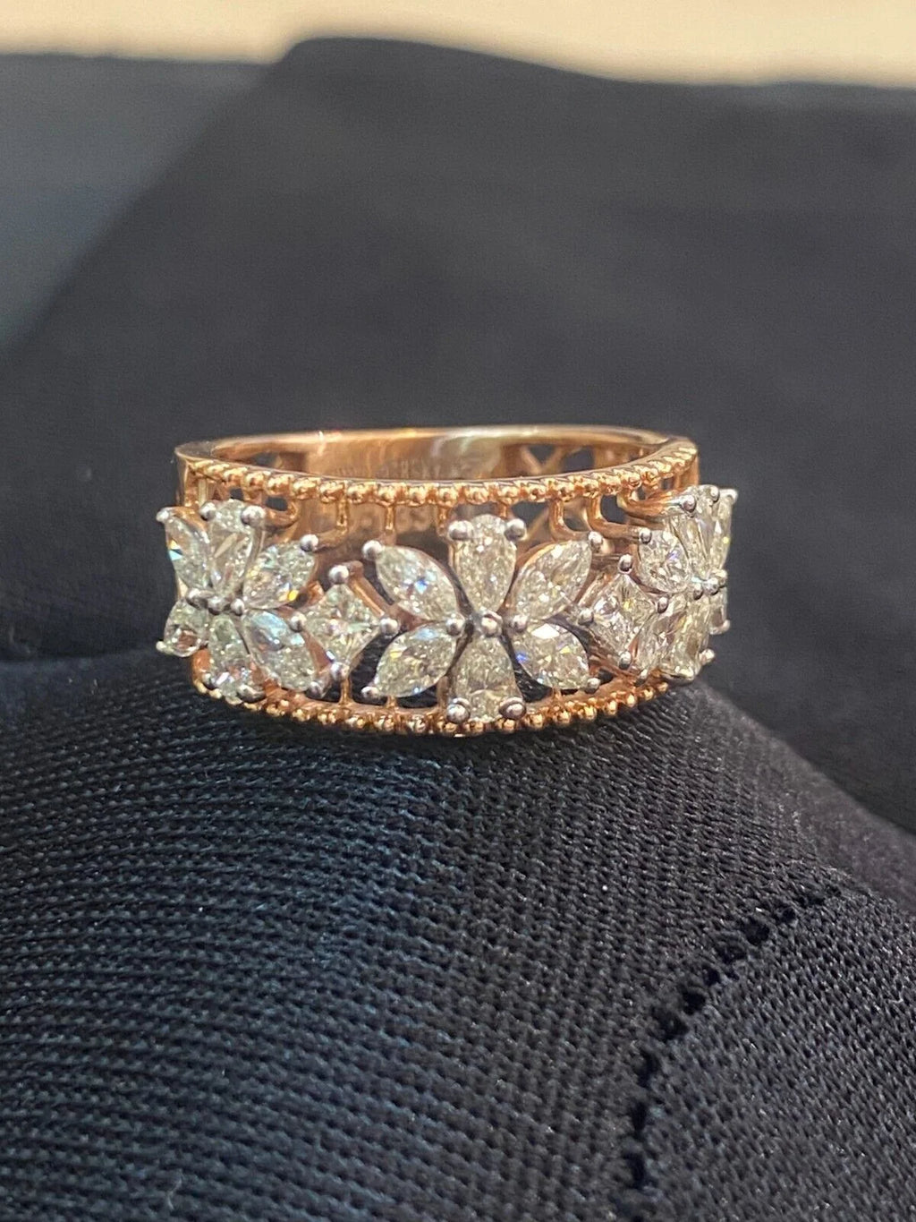 Marquise Pear Princess Shape Diamond Art Deco Wedding Ring In 14K Rose Gold Y15172