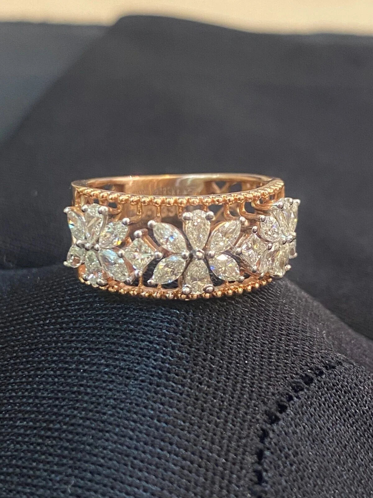 Marquise Pear Princess Shape Diamond Art Deco Wedding Ring In 14K Rose Gold Y15172
