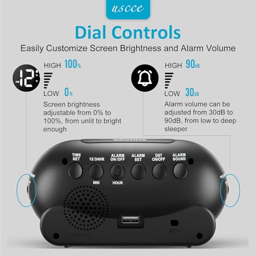 Small LED Digital Alarm Clock with Snooze, USB Charger O9933