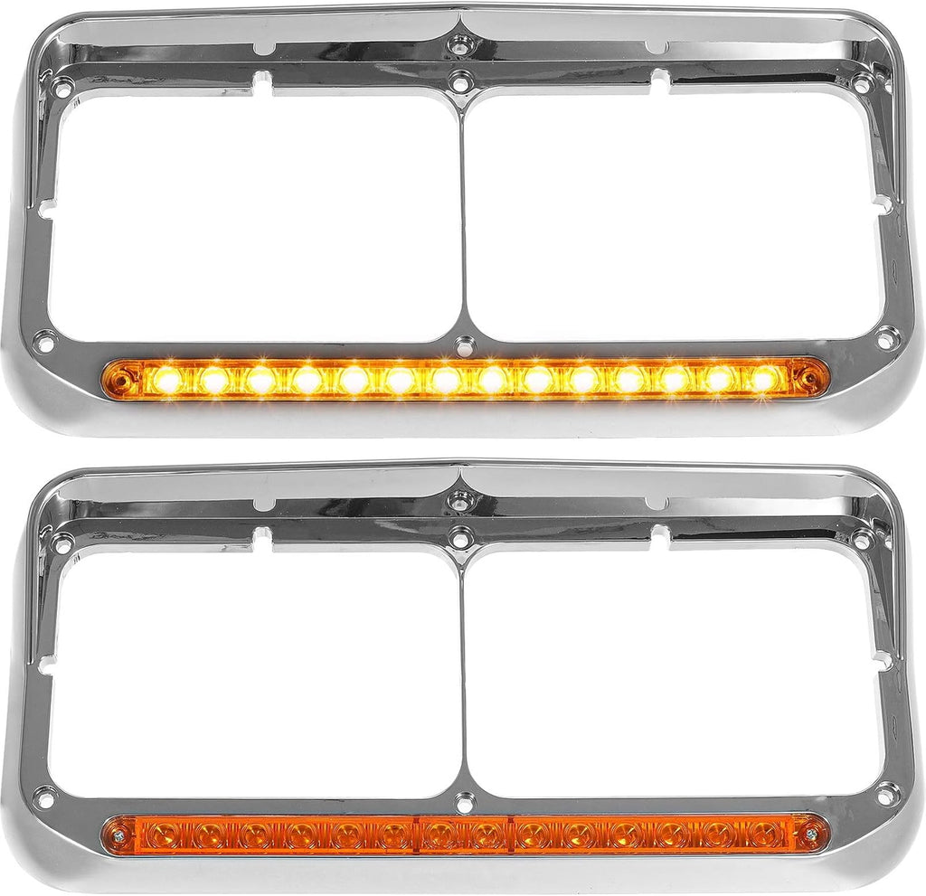 2x Chrome Headlight Bezels with LED Light Strip Bar V3779