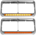 2x Chrome Headlight Bezels with LED Light Strip Bar V3779