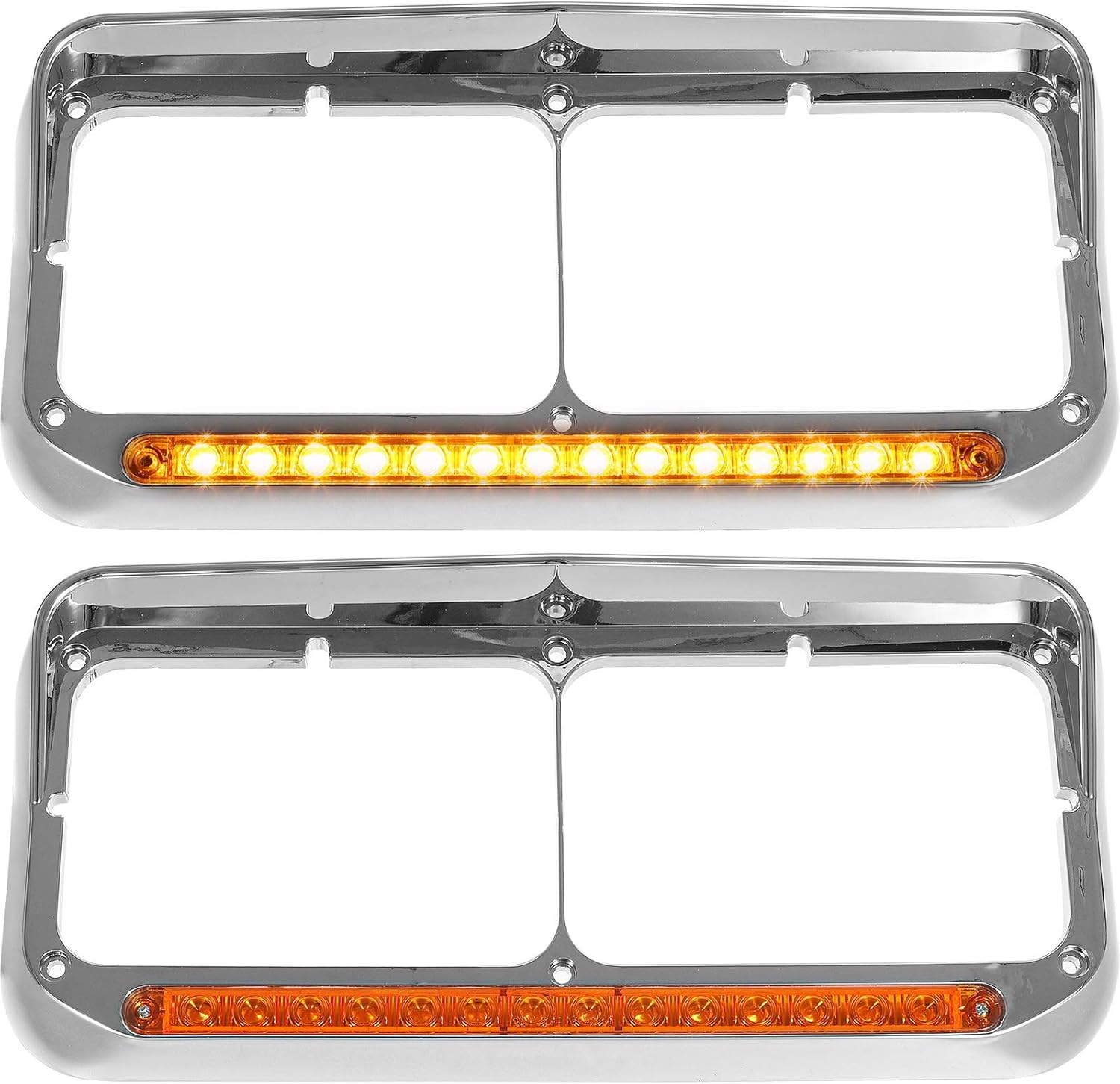 2x Chrome Headlight Bezels with LED Light Strip Bar V3779