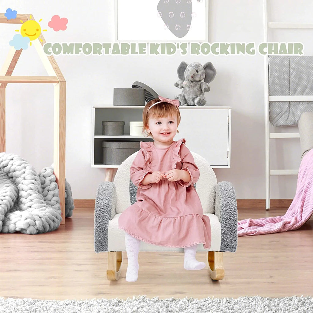 Grey Toddler Rocking Chair with Solid Wooden Frame R398