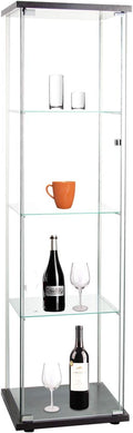 Black Glass Display Cabinet with Glass Doors 4 Shelves Z79742