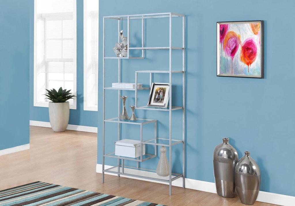 White Clear Tempered Glass Metal Bookcase L145