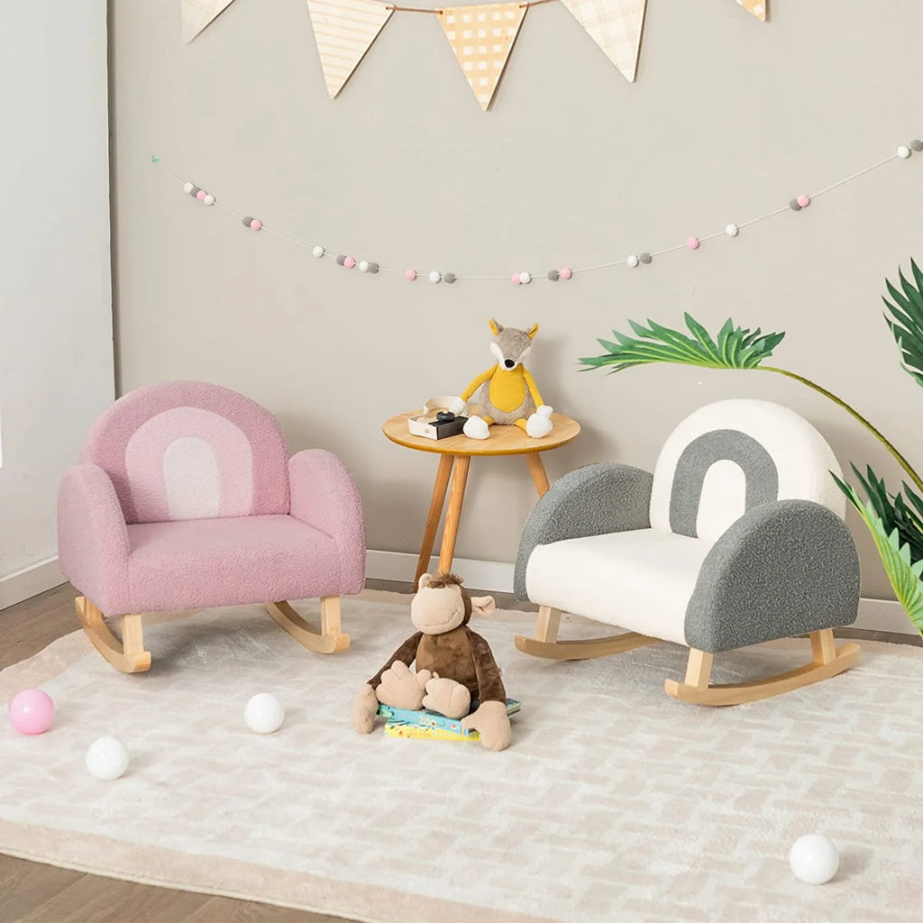 Grey Toddler Rocking Chair with Solid Wooden Frame R398