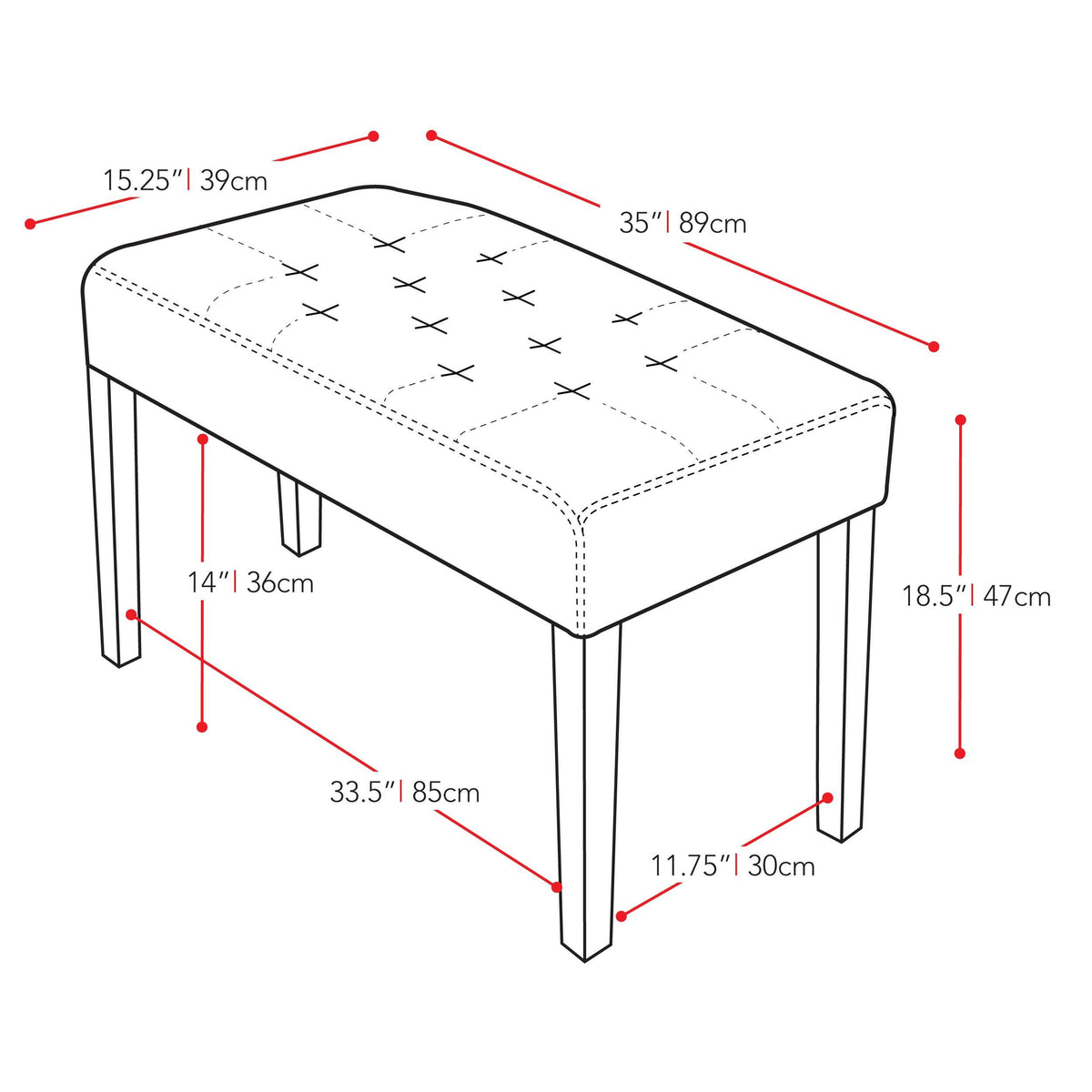 Red Leatherette Bench S17281