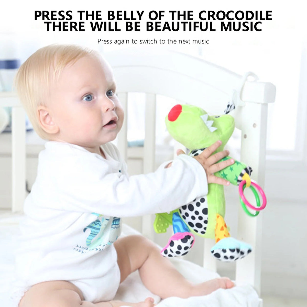 Hanging Stroller Crocodile Toys With 32 Music And Teether, Infant Soft Plush Rattle C54755