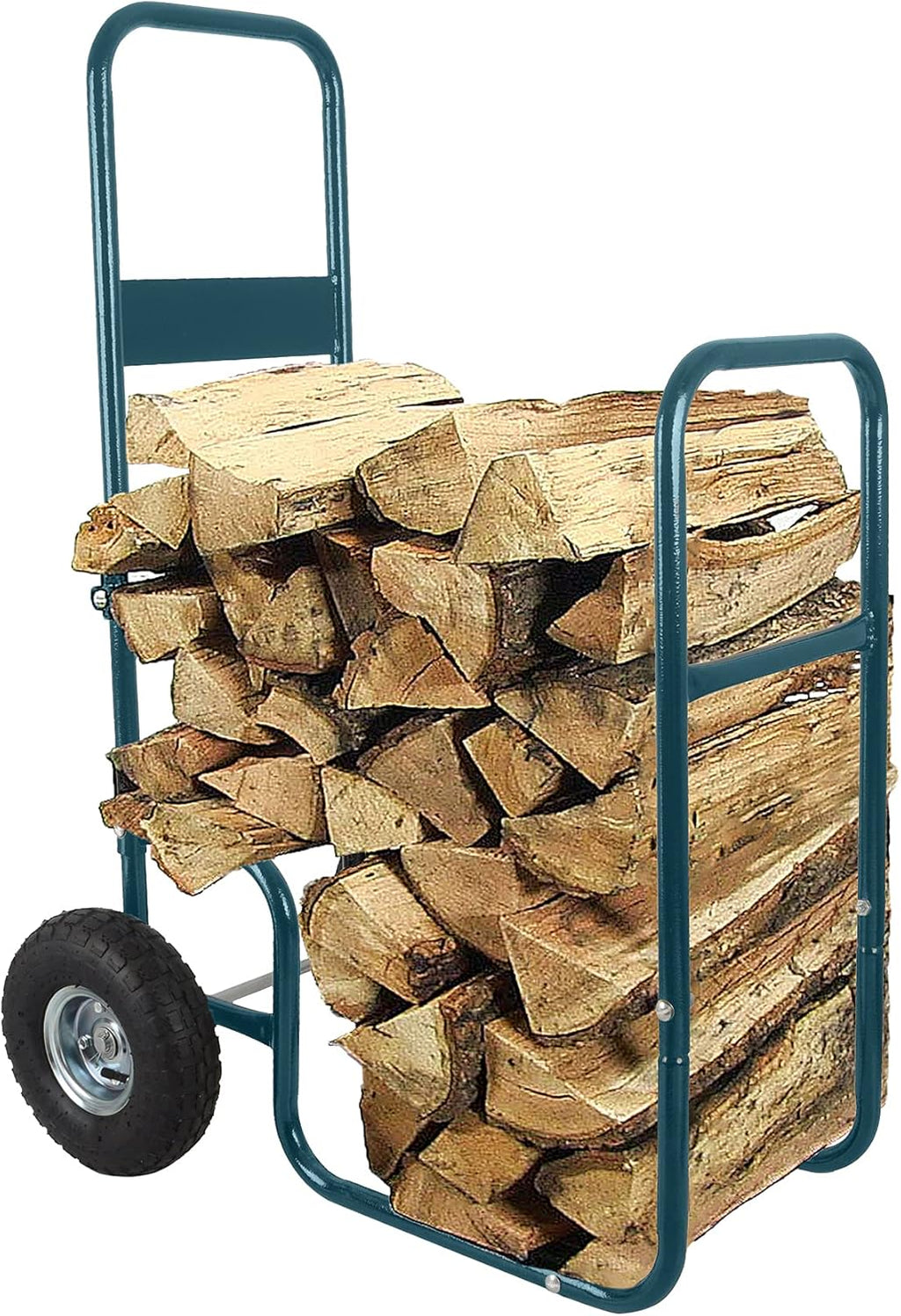 Gray Green Heavy Duty Steel Firewood Cart with 2 Pneumatic Wheels Y606121