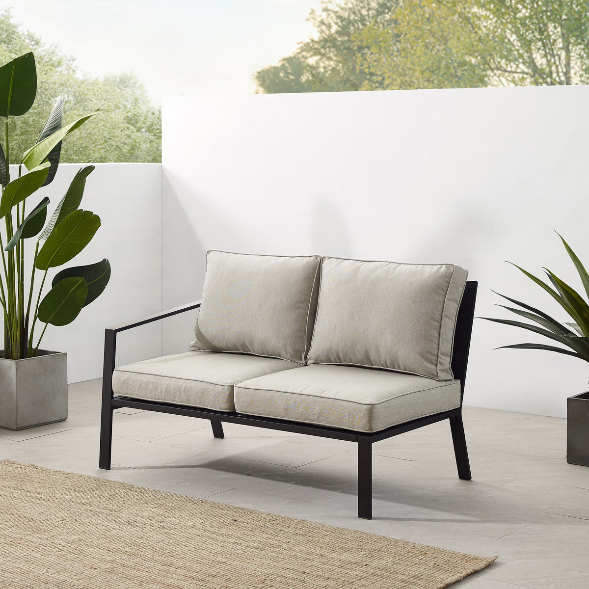 Taupe Matte Black Outdoor Metal Sectional Loveseat B655269