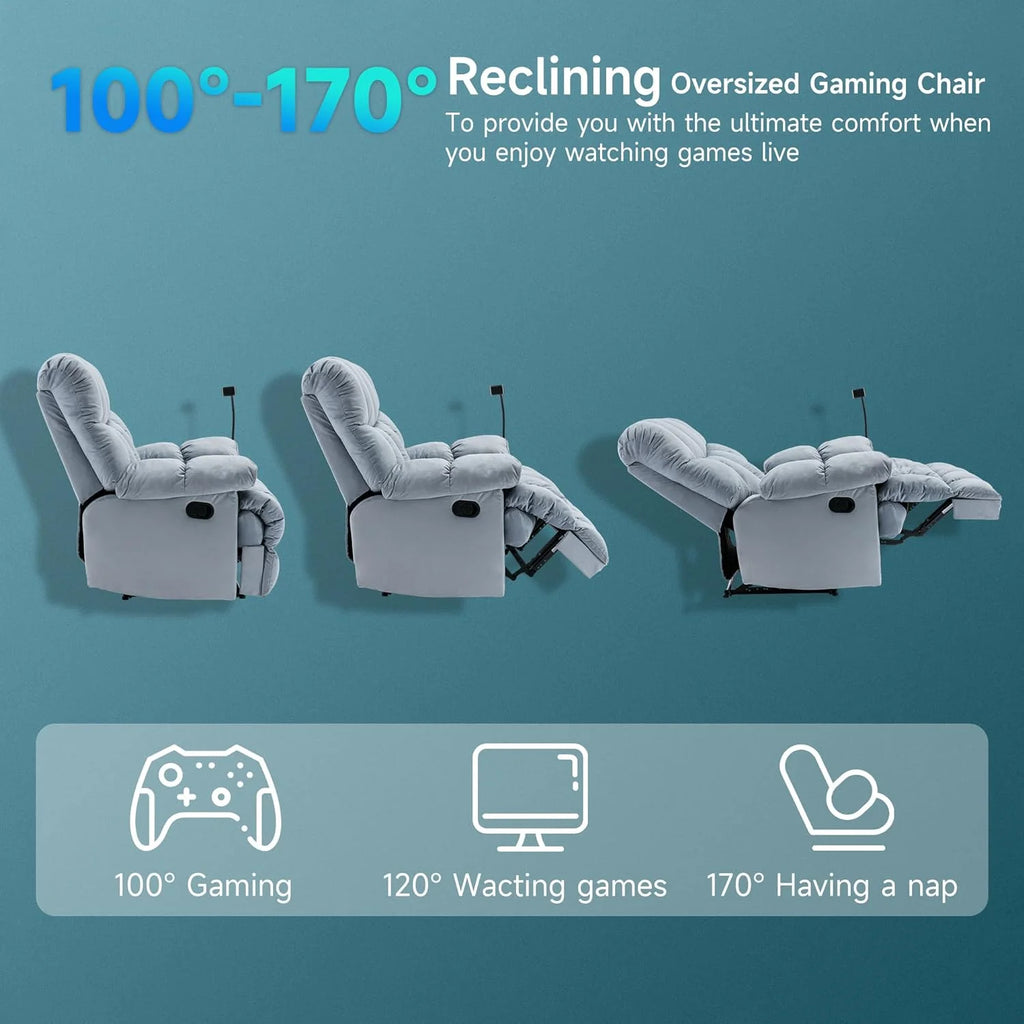 Light Blue Oversized Velvet Recliner Chair K8062