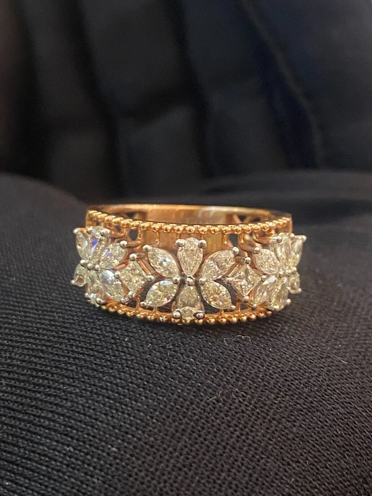 Marquise Pear Princess Shape Diamond Art Deco Wedding Ring In 14K Rose Gold Y15172