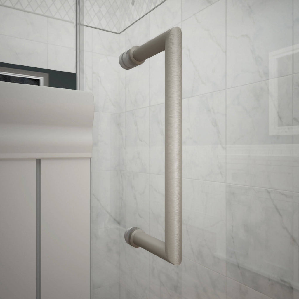 Frameless Hinged Shower Door with Shelves Brushed Nickel Y185294