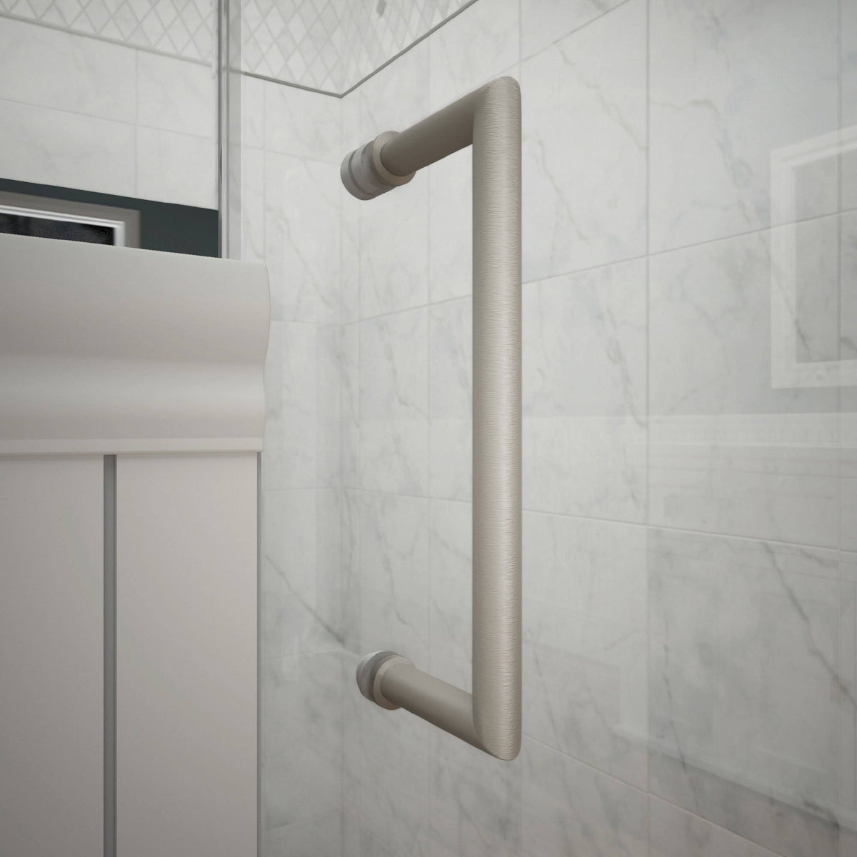 Frameless Hinged Shower Door with Shelves Brushed Nickel Y185294