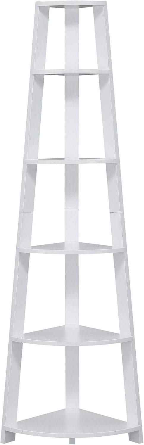 White 5 Tier Corner Bookcase Y513594