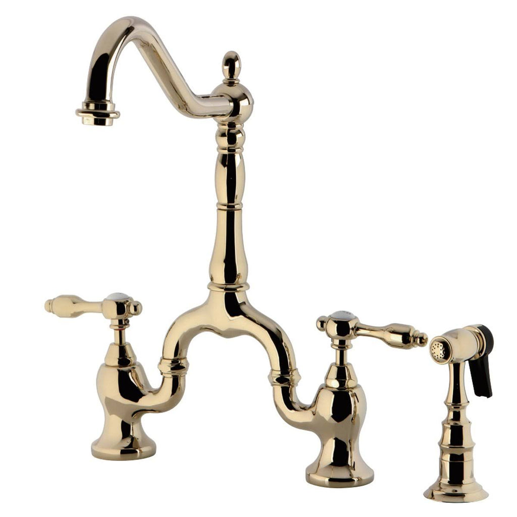 Oil Rubbed Bronze Bridge Kitchen Faucet with Brass Sprayer Z619538